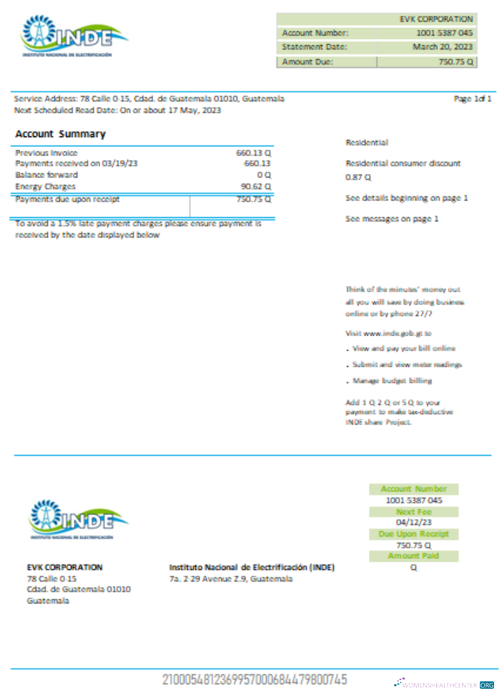 INDE Instituto Nacional de Electrificacion Strom Utility Geschäftlich Bill, SCR modell