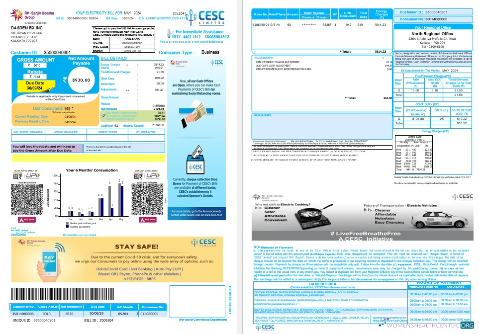 Realistische Indien CESC GmbH Geschäftlich Nebenkostenabrechnung Word und PDF Vorlage, Version 2 Các Trang Đã Xóa
