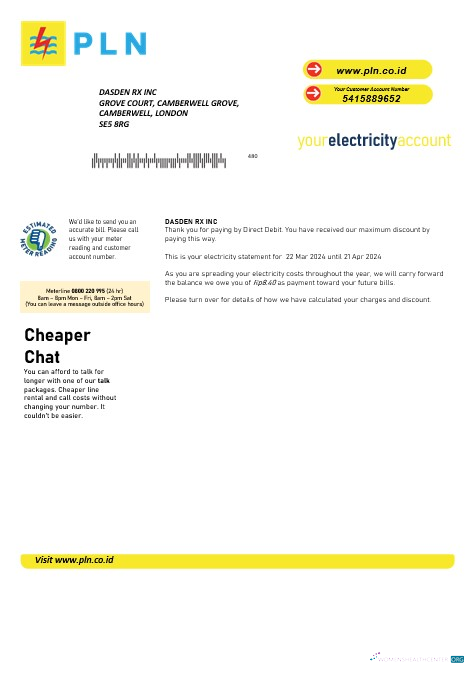 Hochwertige Indonesien PLN Strom Geschäftlich Nebenkostenabrechnung Vorlage in Word und PDF Formats