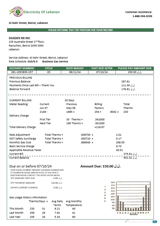 Professionelle Libanon Strom von Libanon Geschäftlich Nebenkostenabrechnung Vorlage in Word und PDF Formats