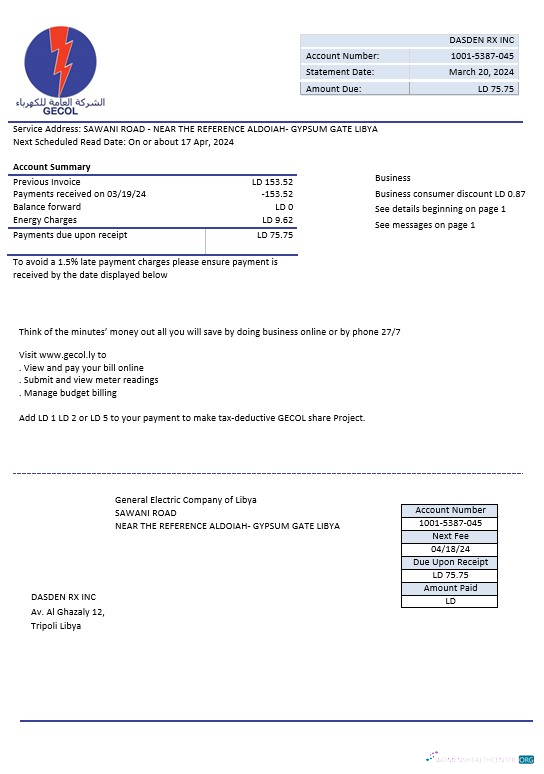 Realistische Libyen General Electric Unternehmen Strom Geschäftlich Nebenkostenabrechnung Vorlage in Word und PDF Formats