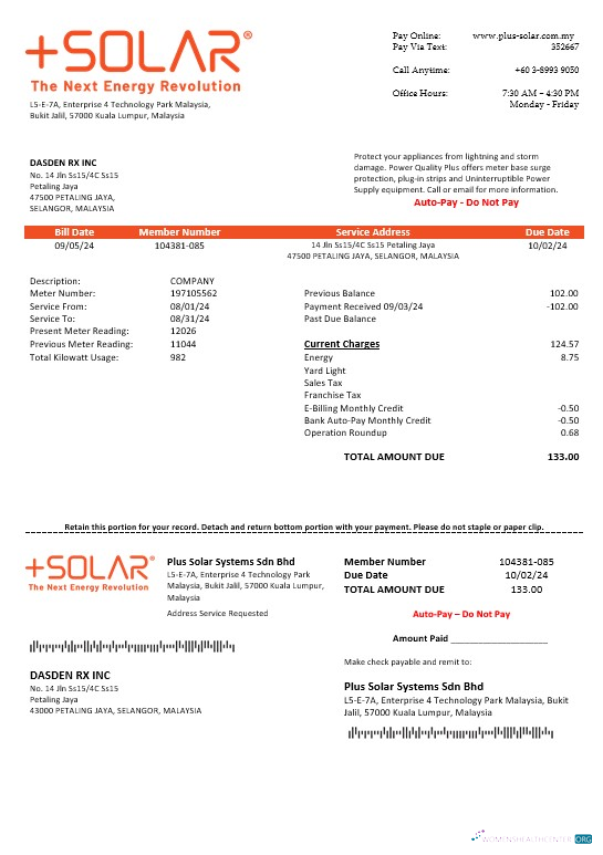 Realistische Malaysia Plus Solar Systems Sdn Bhd Geschäftlich Nebenkostenabrechnung Vorlage in Word und PDF Formats