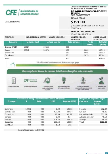 Realistische Mexiko Strom CFE Geschäftlich Nebenkostenabrechnung Vorlage in Word und PDF Formats, Fully Editable