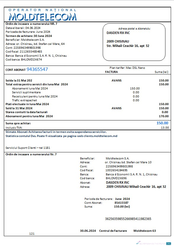 Professionelle Moldawien Moldtelecom Geschäftlich Nebenkostenabrechnung Vorlage in Word und PDF Formats, Fully Editable