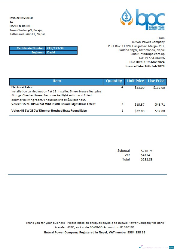 Premium Nepal Butwal Power Unternehmen GmbH Strom Geschäftlich Nebenkostenabrechnung Vorlage in Word und PDF Formats