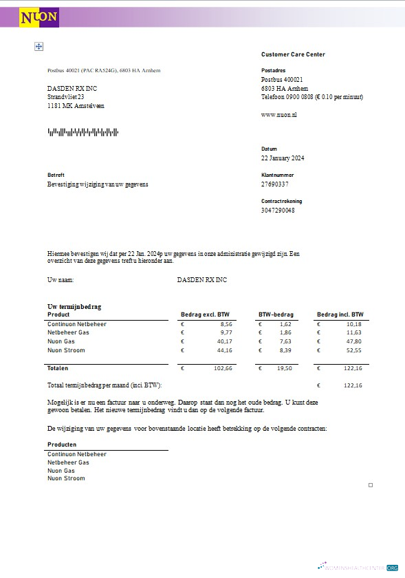 Realistische Niederlande NUON Gas Geschäftlich Nebenkostenabrechnung Vorlage in Word und PDF Format in Dutch Language