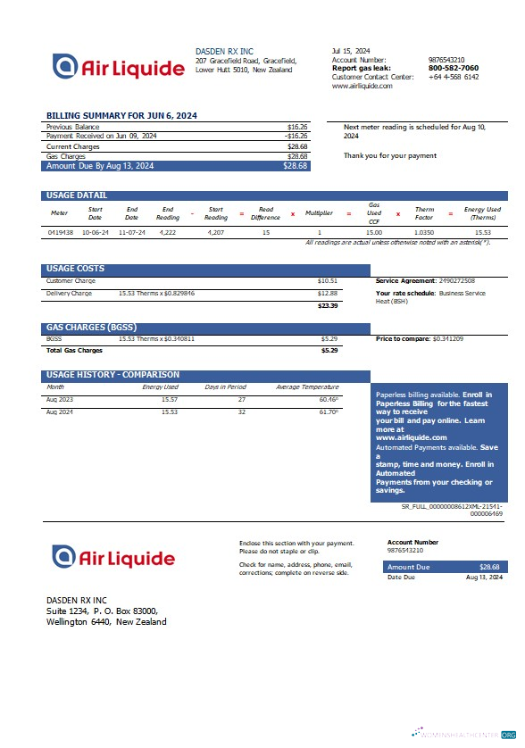 Editierbare Neuseeland Air Liquide Gas Geschäftlich Nebenkostenabrechnung Vorlage in Word und PDF Formats
