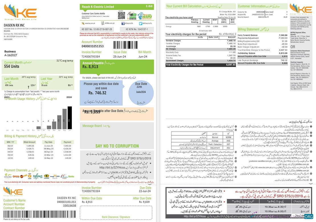 Premium Pakistan KE Strom Geschäftlich Nebenkostenabrechnung Vorlage in Word und PDF Formats, 2 Seiten