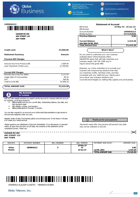 Hochwertige Philippinen Globe Geschäftlich Geschäftlich Nebenkostenabrechnung Vorlage in Word und PDF Formats