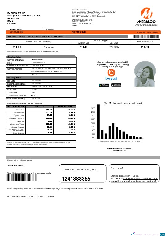 Hochwertige Philippinen Meralco Strom Geschäftlich Nebenkostenabrechnung Vorlage in Word und PDF Formats, Version 2