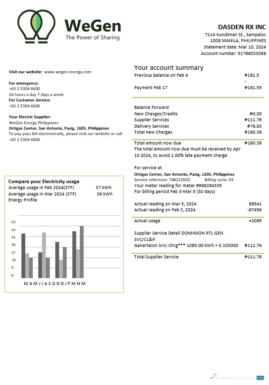 Hochwertige Philippinen WeGen Energy Philippinen Geschäftlich Nebenkostenabrechnung Vorlage in Word und PDF Formats
