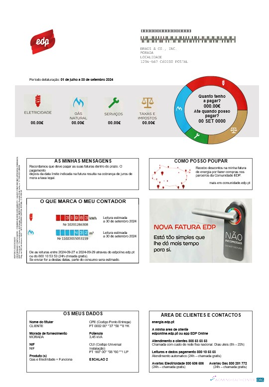 Editierbare Portugal EDP Geschäftlich Nebenkostenabrechnung Vorlage in Word und PDF Formats, Good für Adresse Prove
