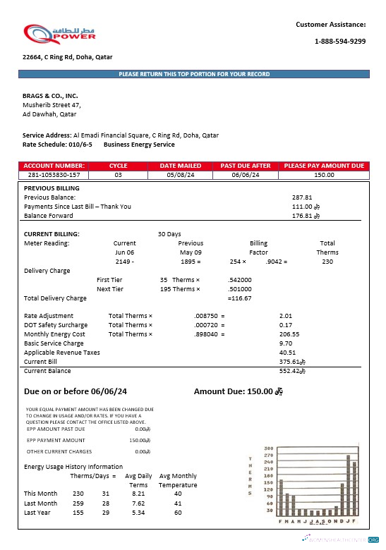 Professionelle Katar Power Unternehmen Strom Geschäftlich Nebenkostenabrechnung Vorlage in Word und PDF Formats