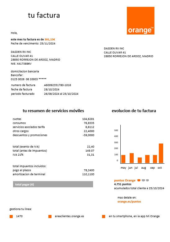 Editierbare Spanien Orange Easy Fillable Geschäftlich Nebenkostenabrechnung Vorlage in Word und PDF Formats