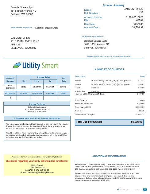 Editierbare USA Arizona Utility Smart Geschäftlich Nebenkostenabrechnung Vorlage in Word und PDF Formats