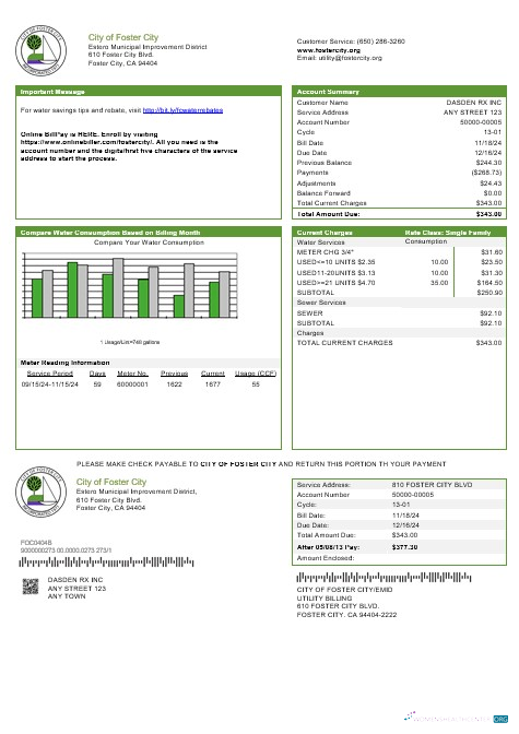 Professionelle USA California Stadt von Foster Stadt Geschäftlich Nebenkostenabrechnung Vorlage in Word und PDF Formats