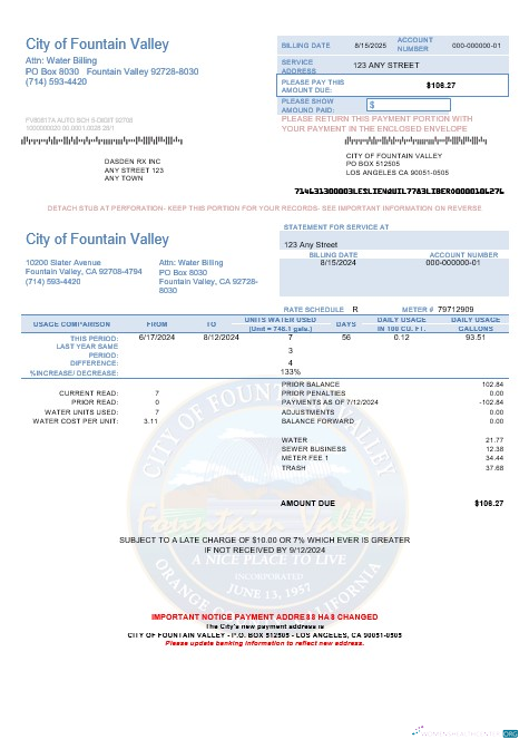 Professionelle USA California Stadt von Fountain Valley Geschäftlich Nebenkostenabrechnung Vorlage in Word und PDF Formats