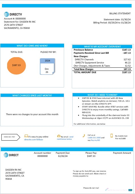 Professionelle USA California Directv Geschäftlich Nebenkostenabrechnung Vorlage in Word und PDF Formats, Good für Adresse Prove