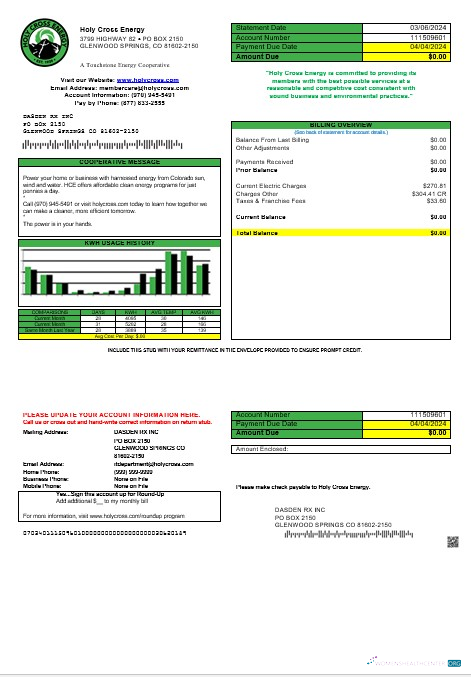 Hochwertige USA Colorado Holy Cross Energy Geschäftlich Nebenkostenabrechnung Vorlage in Word und PDF Formats