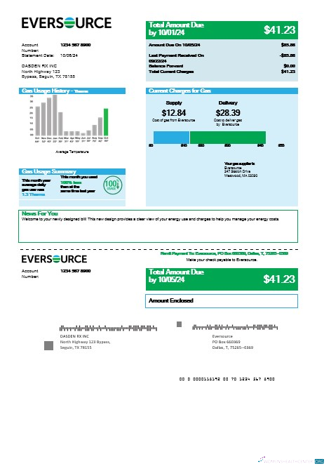 Hochwertige USA Eversource Gas Geschäftlich Nebenkostenabrechnung Vorlage in Word und PDF Formats, Good für Adresse Prove