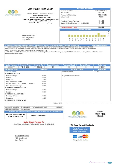 Editierbare USA Florida Stadt von West Palm Beach Geschäftlich Nebenkostenabrechnung Vorlage in Word und PDF Formats