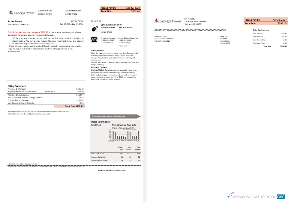 Editierbare USA Georgien Power Geschäftlich Utility Neu Brand Bill Vorlage in Word und PDF Formats, Fully Editable