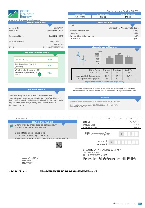 Premium USA Grün Mountain Energy Geschäftlich Nebenkostenabrechnung Vorlage in Word und PDF Formats