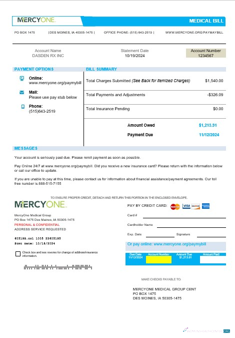 Editierbare USA Iowa MercyOne Medical Geschäftlich Nebenkostenabrechnung Vorlage in Word und PDF Formats