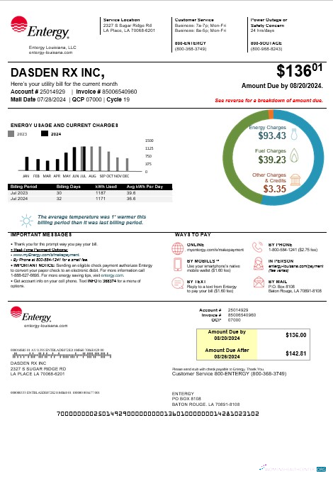 Premium USA Louisiana Entergy Geschäftlich Nebenkostenabrechnung Vorlage in Word und PDF Formats, Version 2