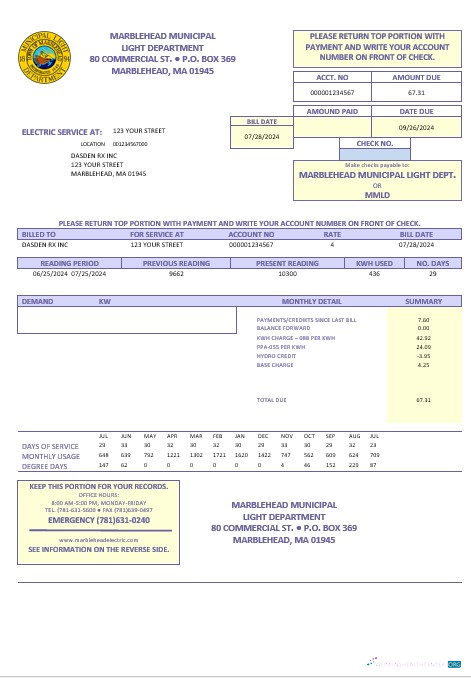 Hochwertige USA Marblehead Kommunal Light Abteilung Geschäftlich Nebenkostenabrechnung Vorlage in Word und PDF Formats
