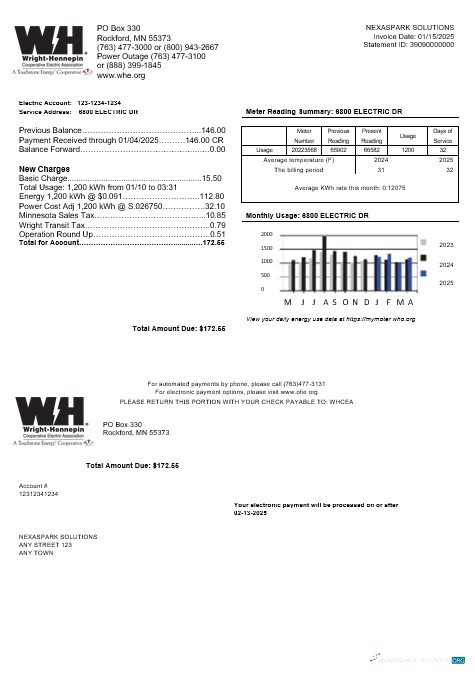 Realistische USA Minnesota Wright Hennepin Geschäftlich Nebenkostenabrechnung Vorlage in Word und PDF Formats