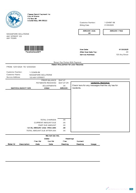 Premium USA Nevada Orono The Lakehore Stadt Geschäftlich Nebenkostenabrechnung Vorlage in Word und PDF Formats
