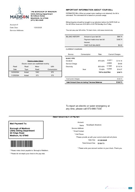 Premium USA Neu Jersey The Borough von Madison Geschäftlich Nebenkostenabrechnung Vorlage in Word und PDF Formats