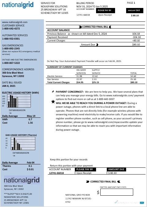 Editierbare USA Neu York National Grid Geschäftlich Nebenkostenabrechnung Vorlage in Word und PDF Formats