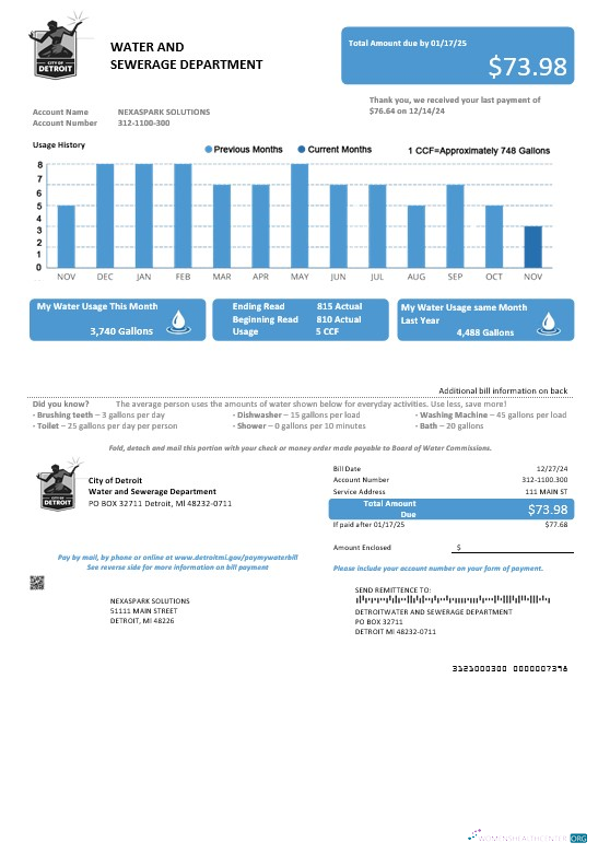 Hochwertige USA Ohio Stadt von Detroit Wasser Geschäftlich Nebenkostenabrechnung Vorlage in Word und PDF Formats