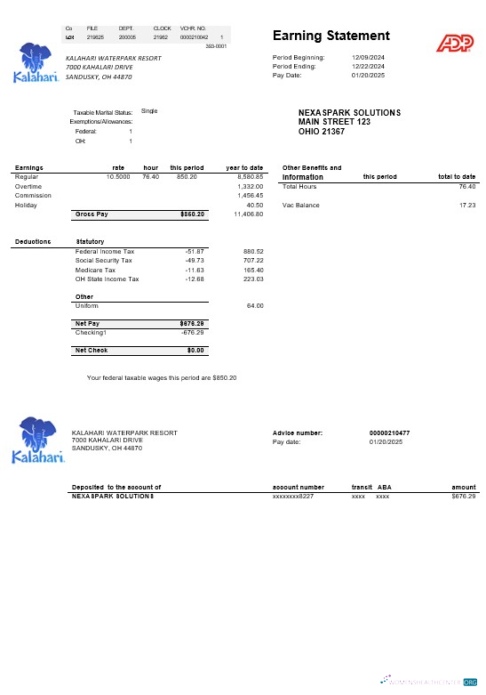 Editierbare USA Ohio Kalahari Waterpark Resort Geschäftlich Nebenkostenabrechnung Vorlage in Word und PDF Formats