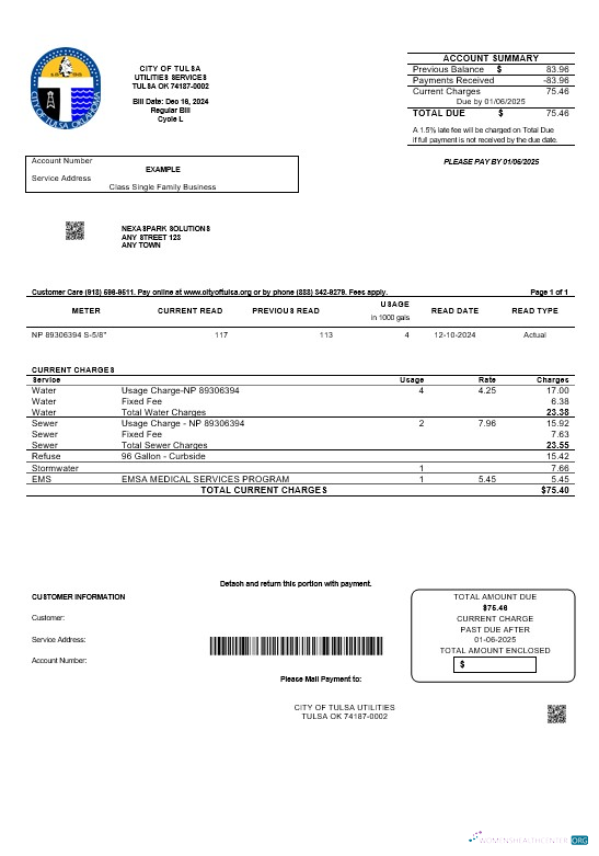 Realistische USA Oklahoma Stadt von Tulsa Geschäftlich Nebenkostenabrechnung Vorlage in Word und PDF Formats