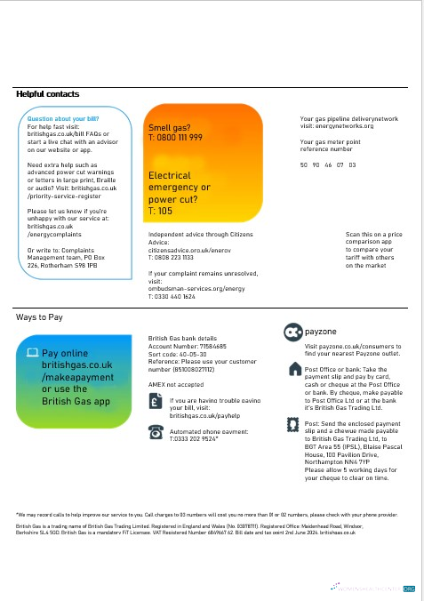Premium Vereinigtes Königreich British Gas Geschäftlich Nebenkostenabrechnung, Word und PDF Vorlage, 2 Seiten 3