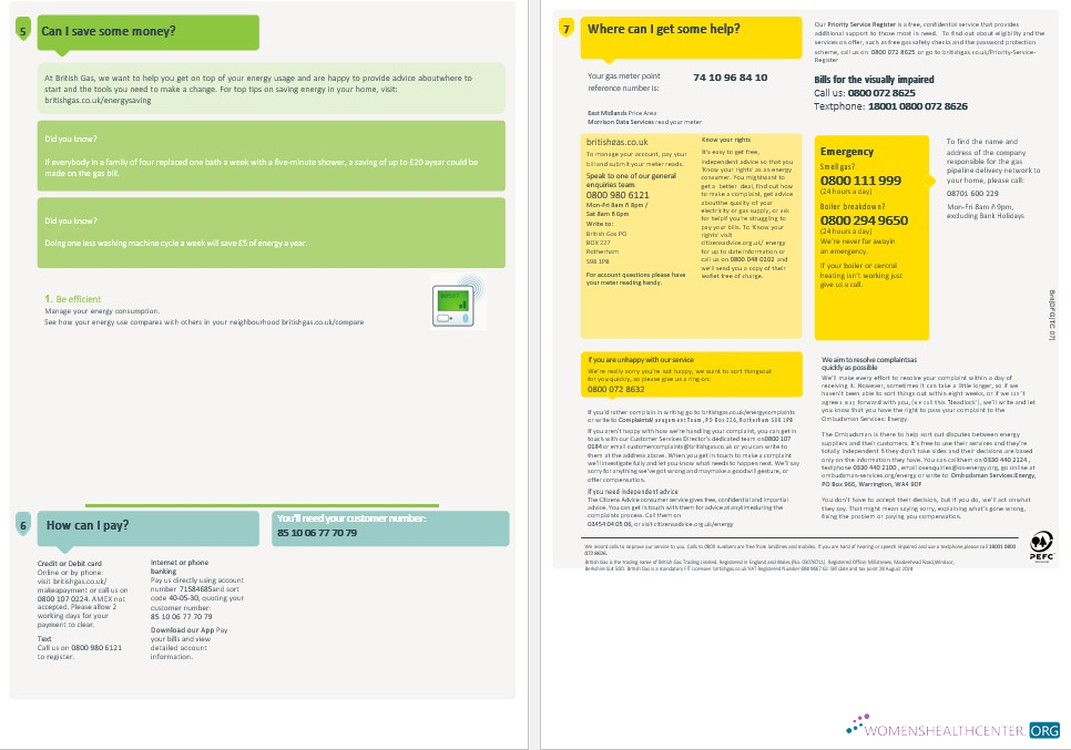 Hochwertige Vereinigtes Königreich British Gas Geschäftlich Nebenkostenabrechnung, Word und PDF Vorlage, 4 Seiten 3 4
