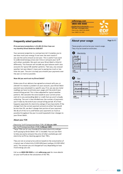 Realistische Vereinigtes Königreich EDF Geschäftlich Nebenkostenabrechnung Vorlage in Word und PDF Formats, 3 Seiten 3