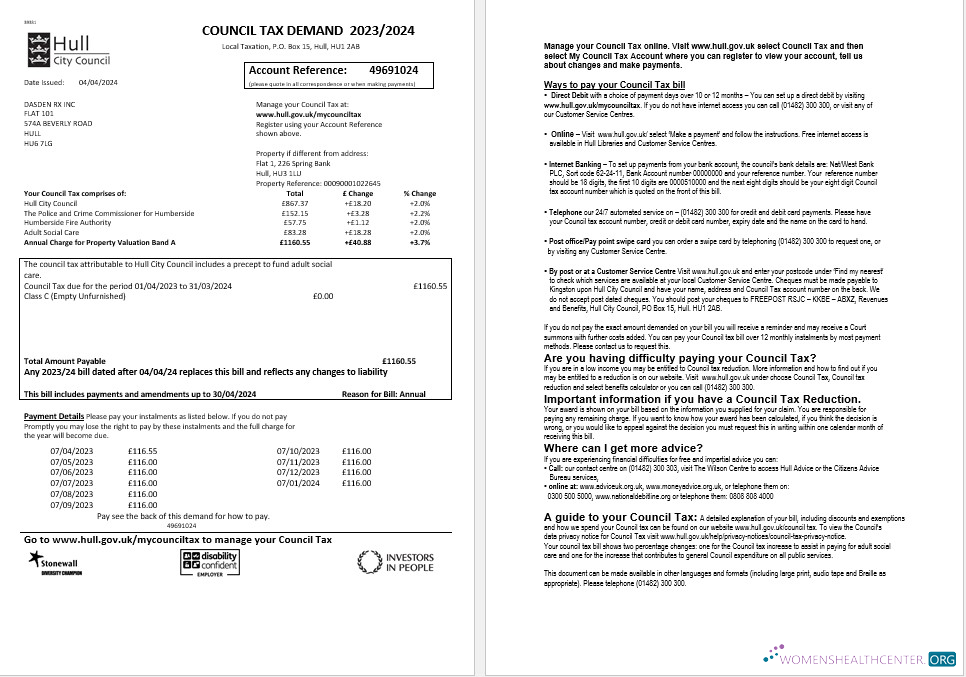Realistische Vereinigtes Königreich Hull Stadt Council Geschäftlich Nebenkostenabrechnung Vorlage in Word und PDF Formats, 2 Seiten