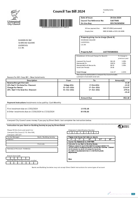 Hochwertige Vereinigtes Königreich Liverpool Stadt Council Taxbusiness Nebenkostenabrechnung Vorlage in Word Formats
