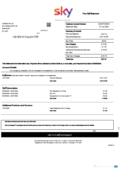 Premium Vereinigtes Königreich Sky Geschäftlich Nebenkostenabrechnung Kontoauszug Vorlage in Word und PDF Formats