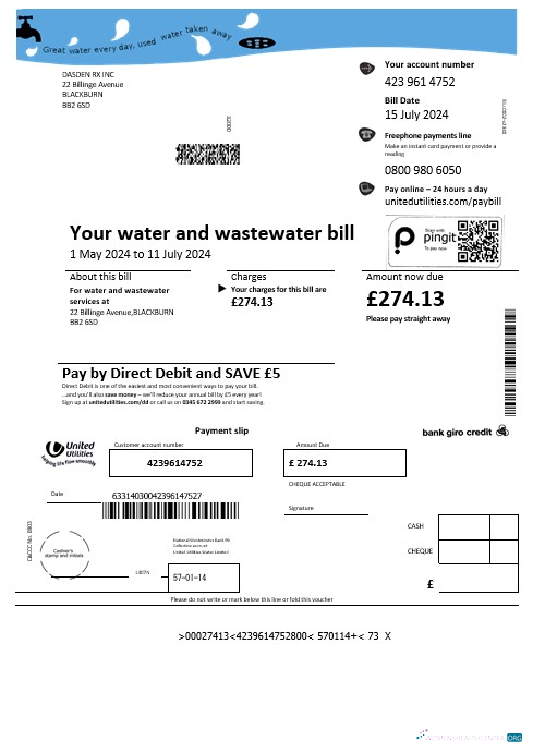 Realistische Vereinigtes Königreich Vereint Utilities Wasser Geschäftlich Nebenkostenabrechnung Vorlage in Word und PDF Formats