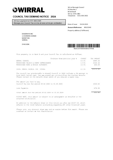 Premium Vereinigtes Königreich Wirral Council Tax Geschäftlich Nebenkostenabrechnung Vorlage in Word und PDF Formats