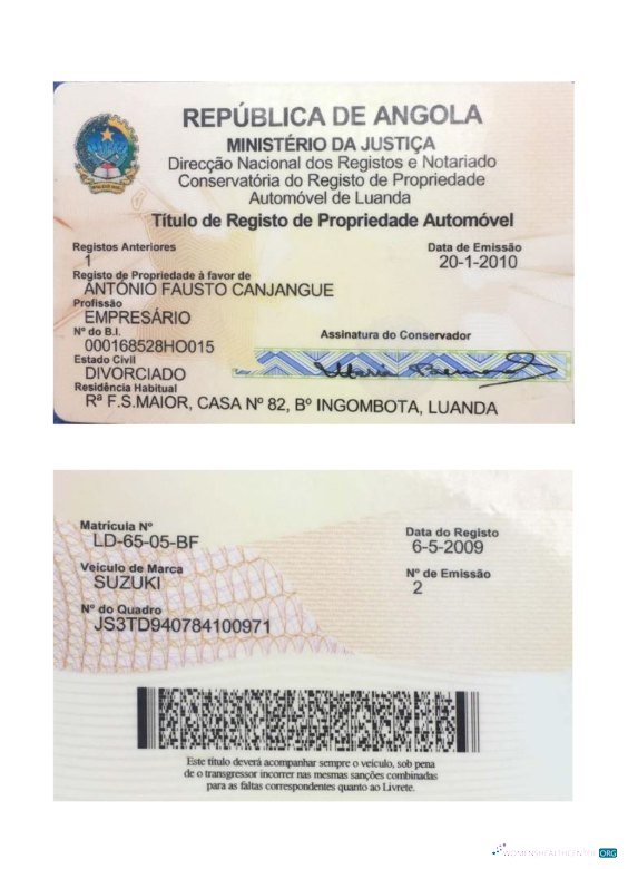 Professionelle Herunterladen Angola Vehicle Registration Karte Version 2 Photoshop Vorlage