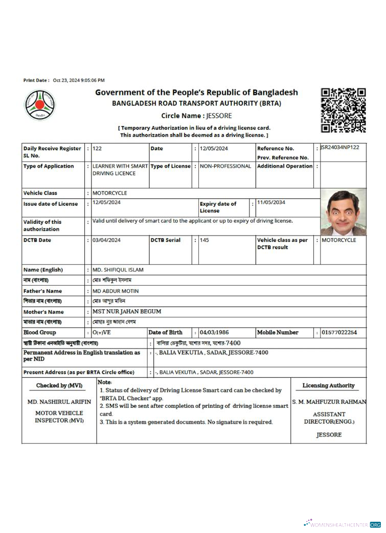 Editierbare Herunterladen Bangladesch Temporary Authorization in Lieu von A Driving License Karte Photoshop Vorlage