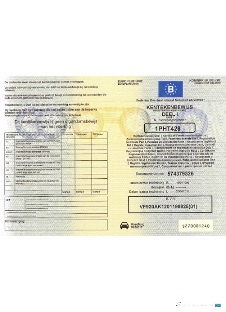 Realistische Herunterladen Belgien Vehicle Registration Certificate Version 2 Photoshop Vorlage