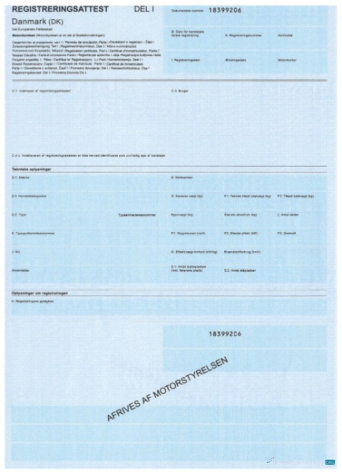 Professionelle Herunterladen Dänemark Vehicle Registration Certificate Photoshop Vorlage