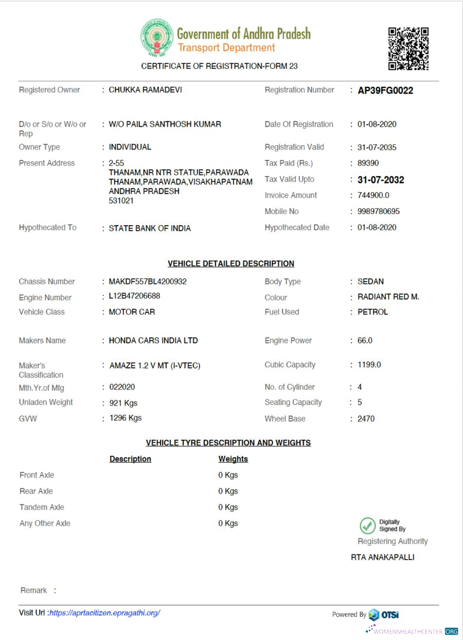 Premium Herunterladen Indien Andhra Pradesh Staatlich Vehicle Registration Certificate Photoshop Vorlage